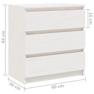 Comodino Bianco 60x36x64 cm in Legno Massello di Pino 808094