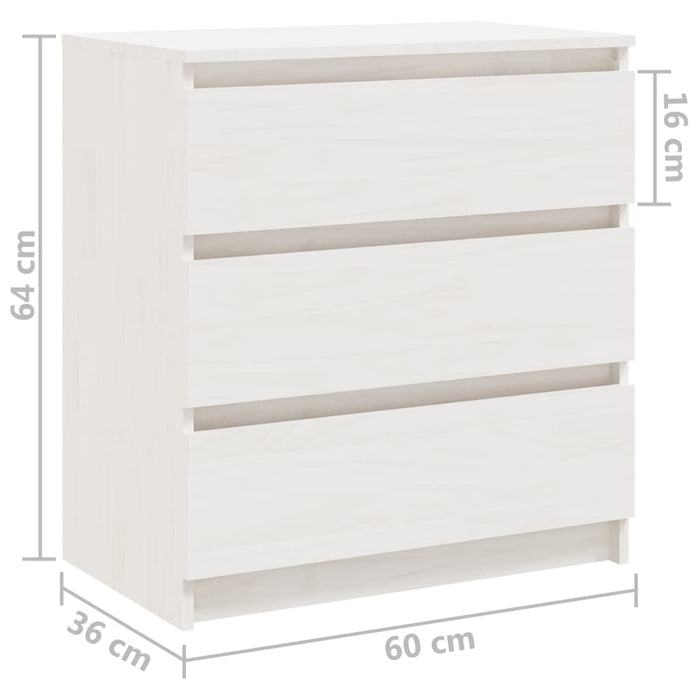 Comodino Bianco 60x36x64 cm in Legno Massello di Pino 808094