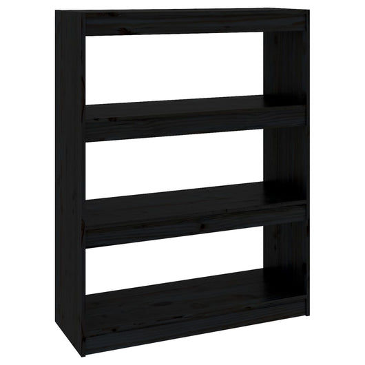 Libreria/Divisorio Nero 80x30x103,5cm in Legno Massello di Pino 808192