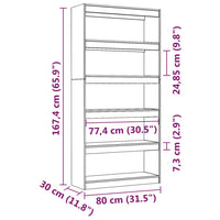 Libreria/Divisorio Nero 80x30x167,4 cm Legno Massello di Pino