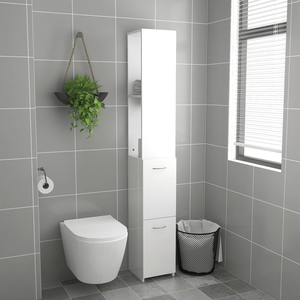Armadietto Bagno Bianco Lucido 25x26,5x170 cm Legno Multistrato 808437
