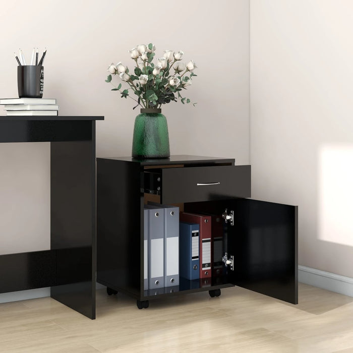 Mobiletto con Rotelle Nero 45x38x54cm in Legno Multistrato 808441