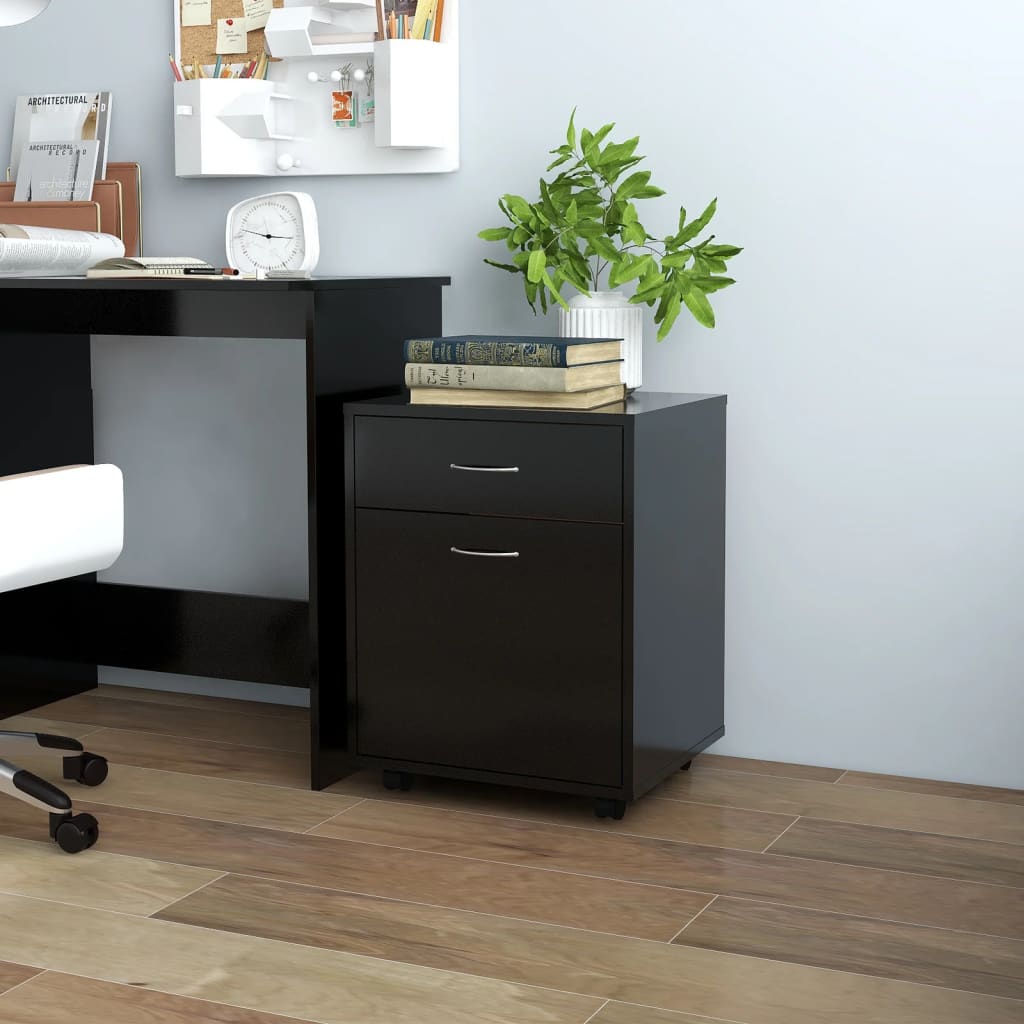 Mobiletto con Rotelle Nero 45x38x54cm in Legno Multistrato 808441