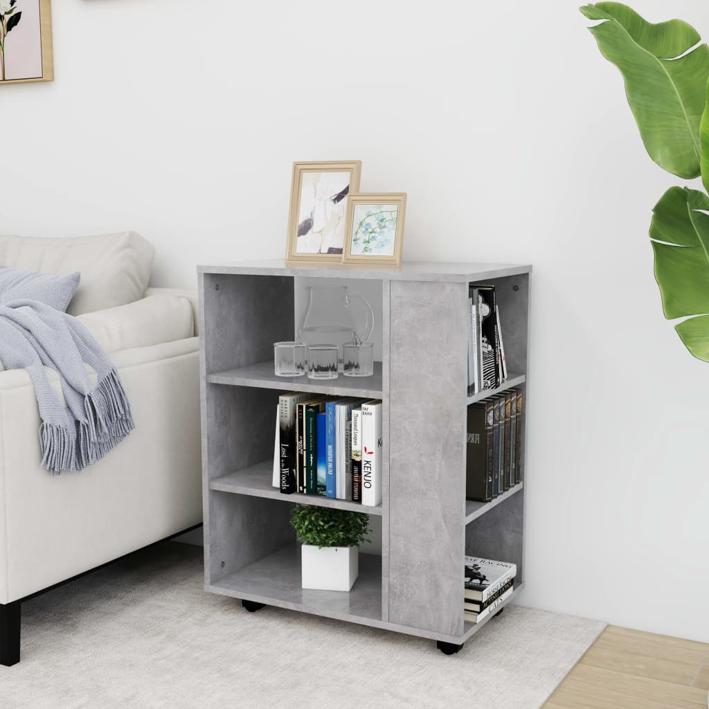 Mobiletto con Ruote Grigio Cemento 60x35x75cm Legno Multistrato 808453