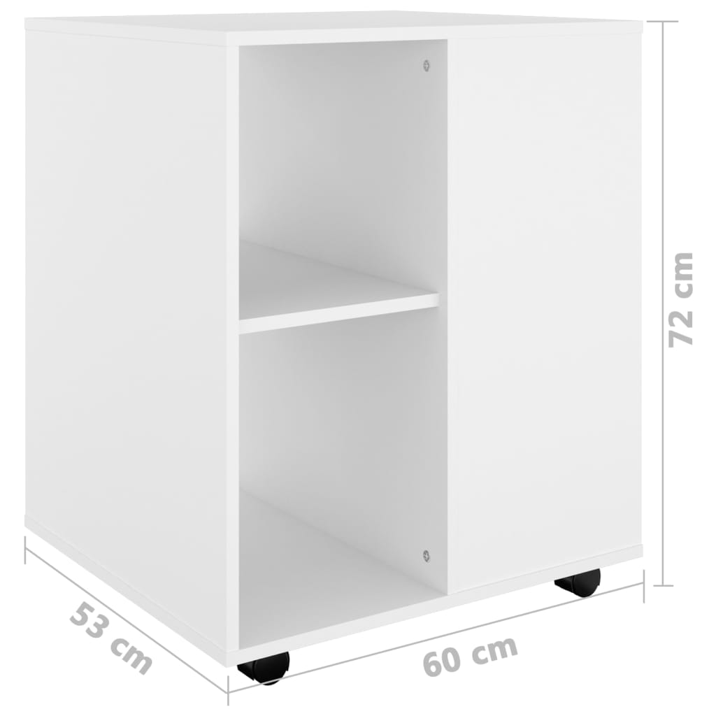 Mobiletto con Ruote Bianco 60x53x72 cm in Legno Multistrato