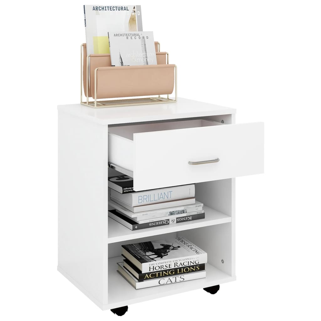 Mobiletto con Ruote Bianco 46x36x59 cm in Legno Multistrato 808467