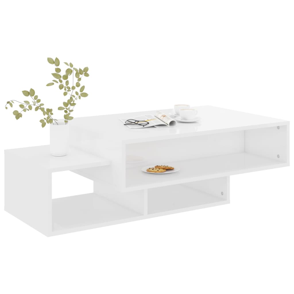 Tavolino da Salotto Bianco Lucido 105x55x32 cm in Truciolato