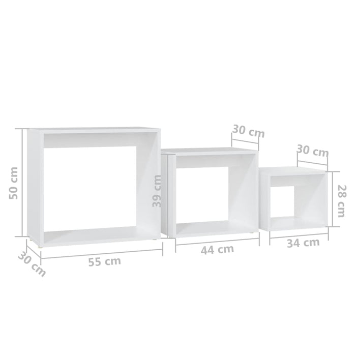 Tavolini Impilabili 3 pz Bianchi in Legno Multistrato cod mxl 15406