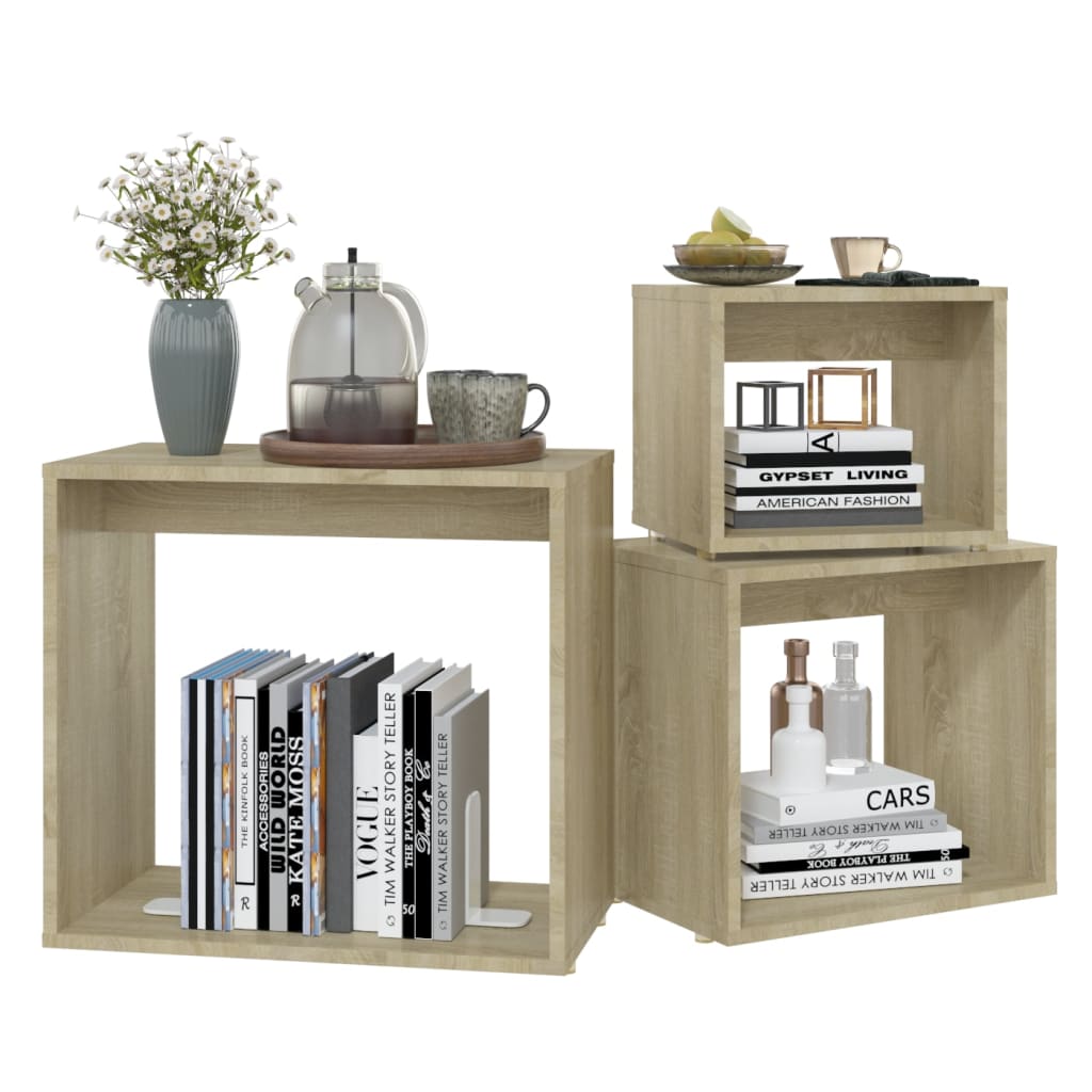 Tavolini Impilabili 3 pz Rovere Sonoma in Truciolato cod mxl 13956