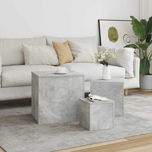 Tavolini 3 pz Grigio Cemento in Truciolato 808589