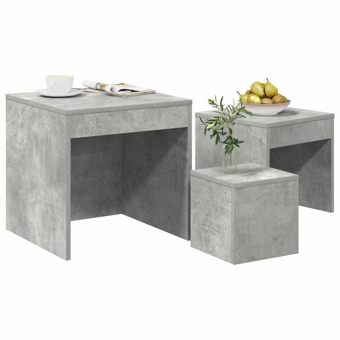 Tavolini Impilabili 3 pz Grigio Cemento in Truciolato 808598