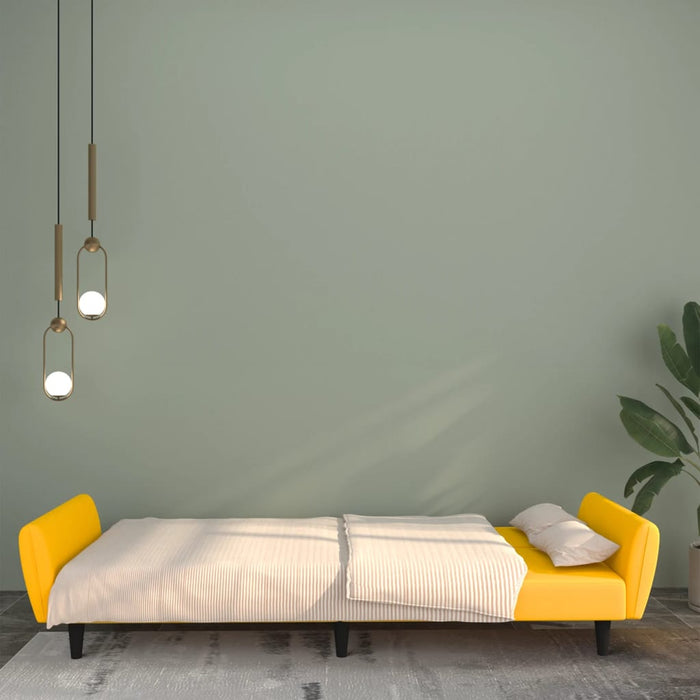Divano Letto a 2 Posti Giallo in Velluto 337543