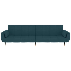 Divano Letto a 2 Posti con 2 Cuscini Blu in Velluto 337581