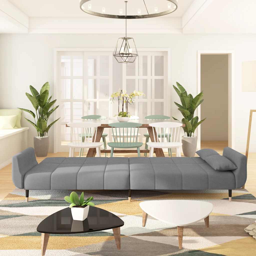 Divano Letto a 2 Posti con 2 Cuscini Grigio Chiaro in Velluto 337582