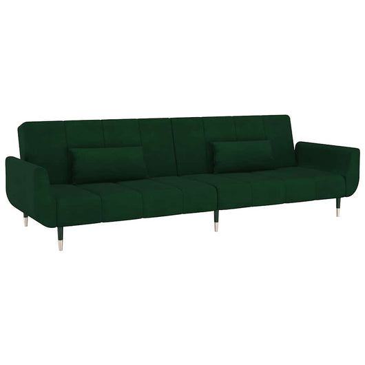 Divano Letto a 2 Posti con 2 Cuscini Verde Scuro in Velluto 337584