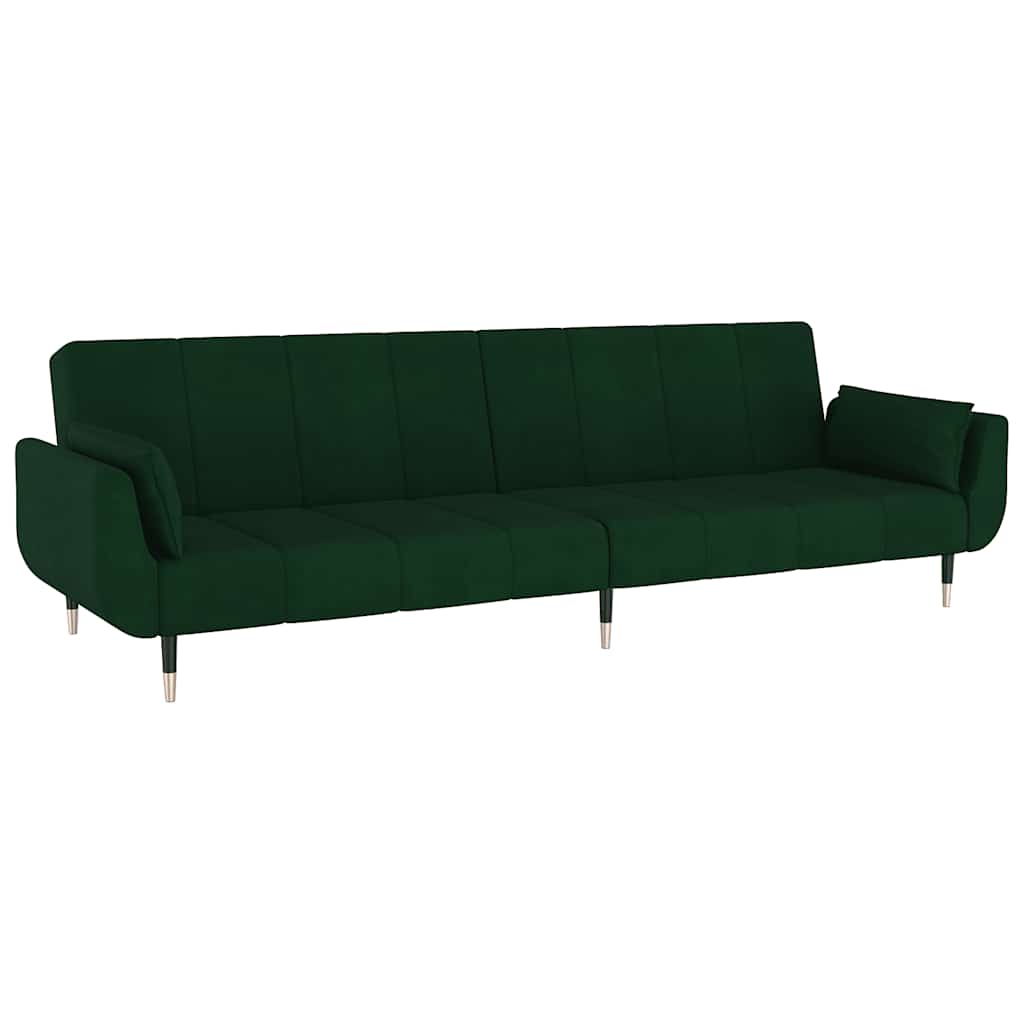 Divano Letto a 2 Posti con 2 Cuscini Verde Scuro in Velluto 337584