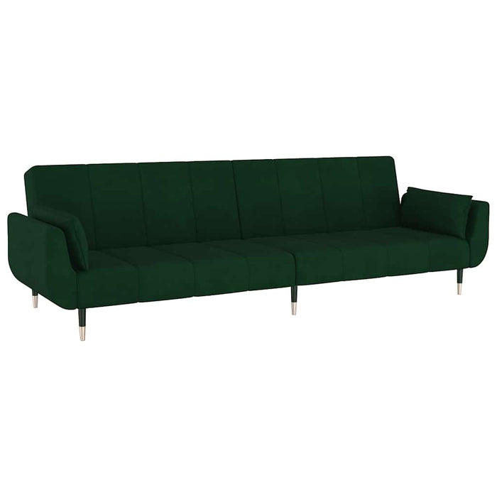 Divano Letto a 2 Posti con 2 Cuscini Verde Scuro in Velluto 337584