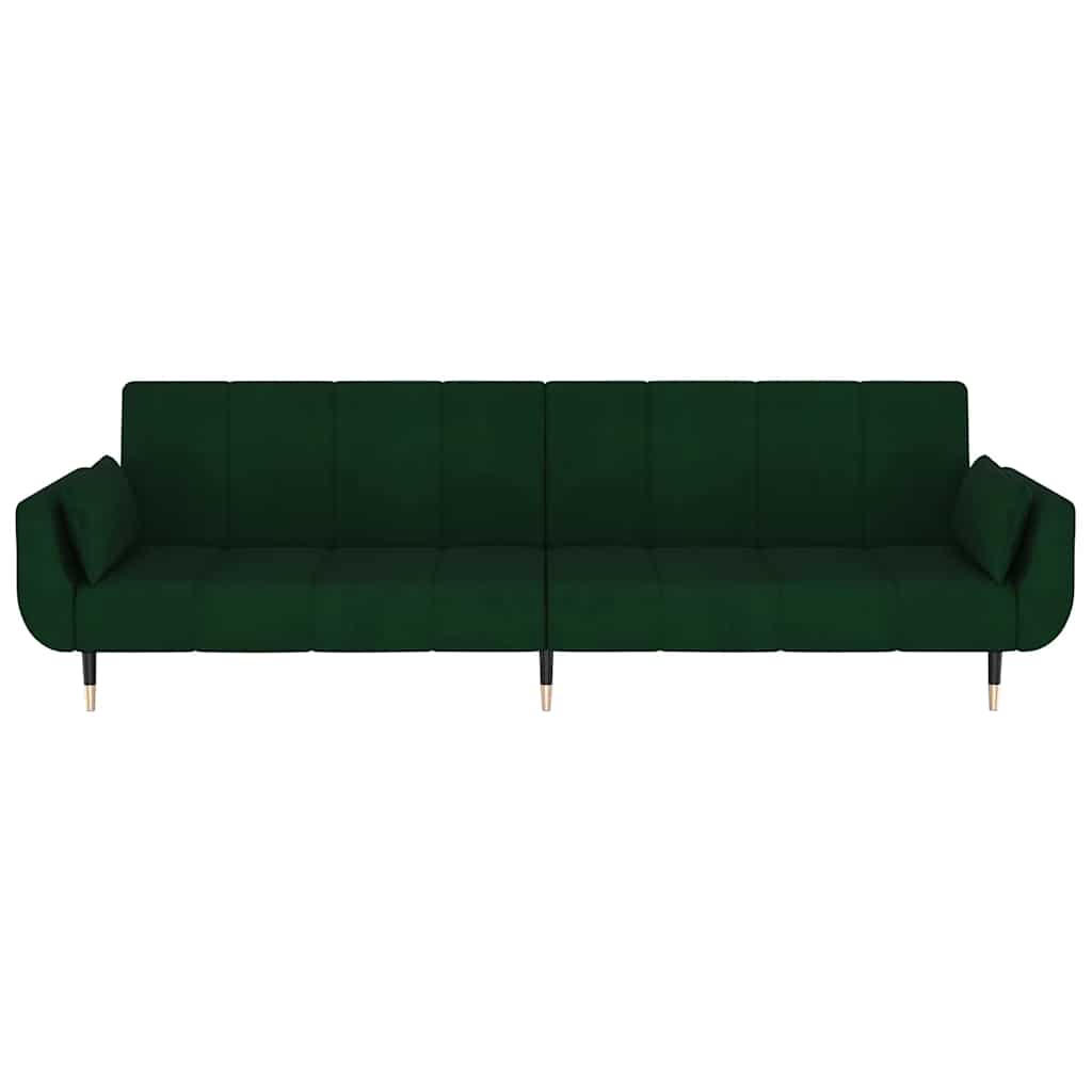 Divano Letto a 2 Posti con 2 Cuscini Verde Scuro in Velluto 337584
