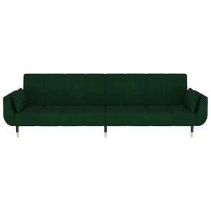 Divano Letto a 2 Posti con 2 Cuscini Verde Scuro in Velluto 337584