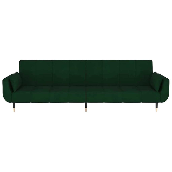 Divano Letto a 2 Posti con 2 Cuscini Verde Scuro in Velluto 337584