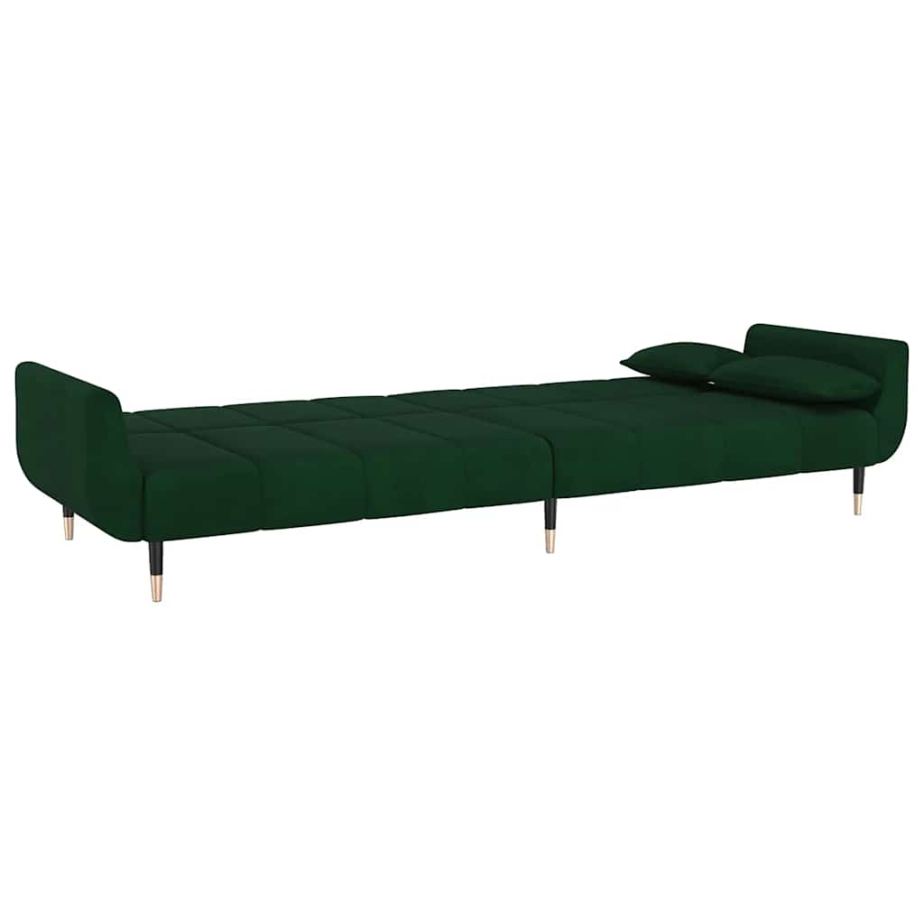 Divano Letto a 2 Posti con 2 Cuscini Verde Scuro in Velluto 337584