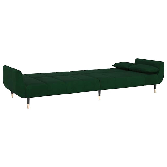 Divano Letto a 2 Posti con 2 Cuscini Verde Scuro in Velluto 337584