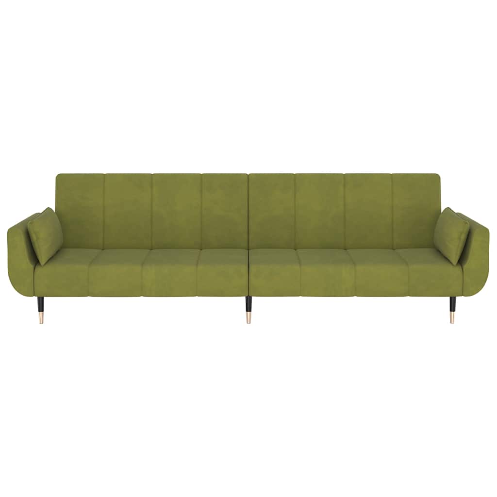 Divano Letto a 2 Posti con 2 Cuscini Verde Chiaro in Velluto 337585