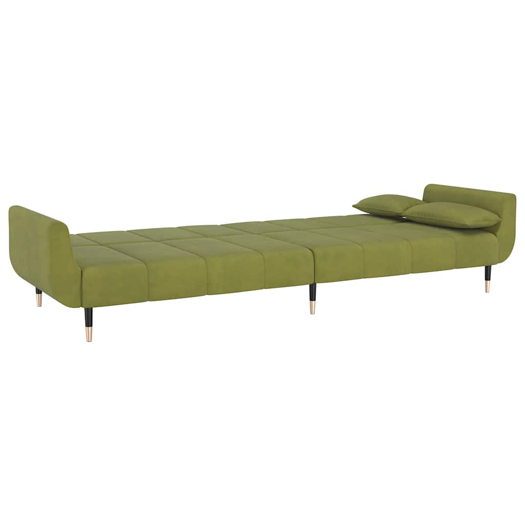 Divano Letto a 2 Posti con 2 Cuscini Verde Chiaro in Velluto 337585