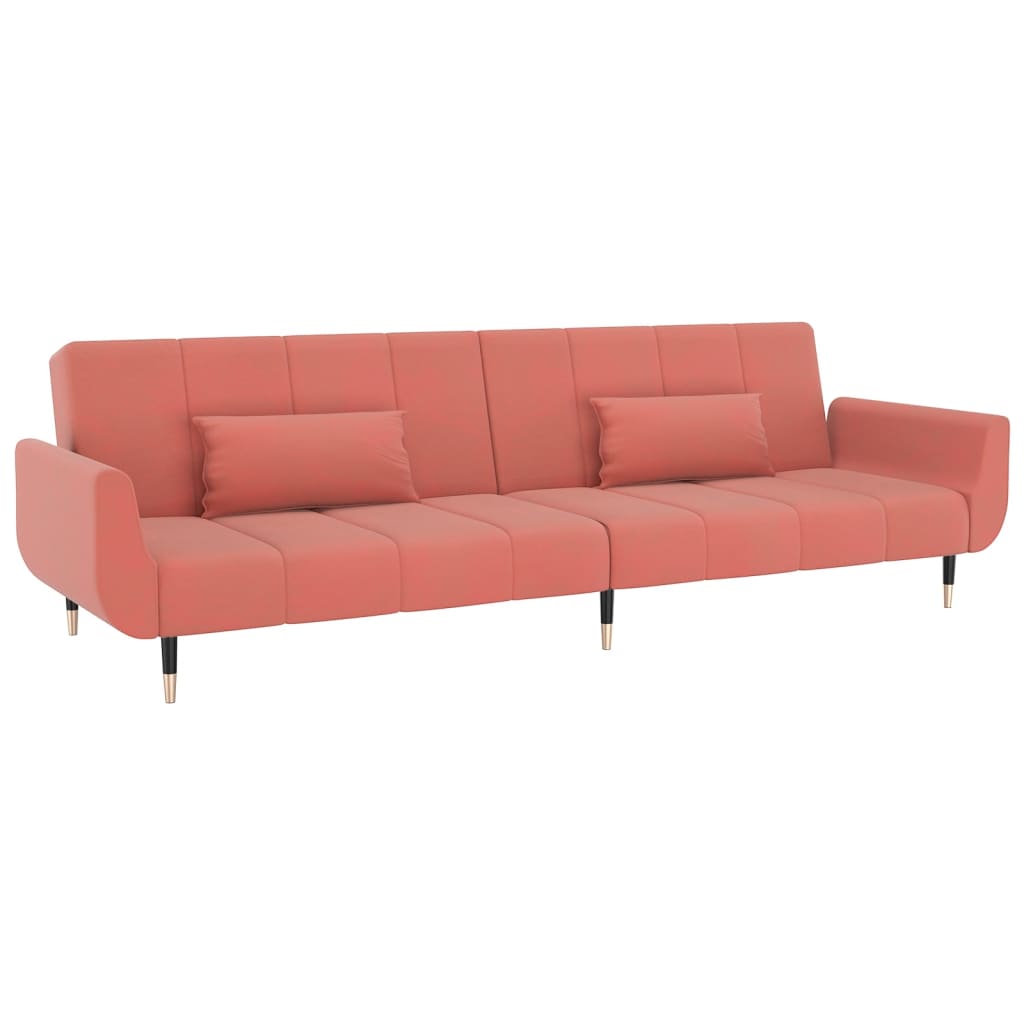 Divano Letto a 2 Posti con 2 Cuscini Rosa in Velluto 337586