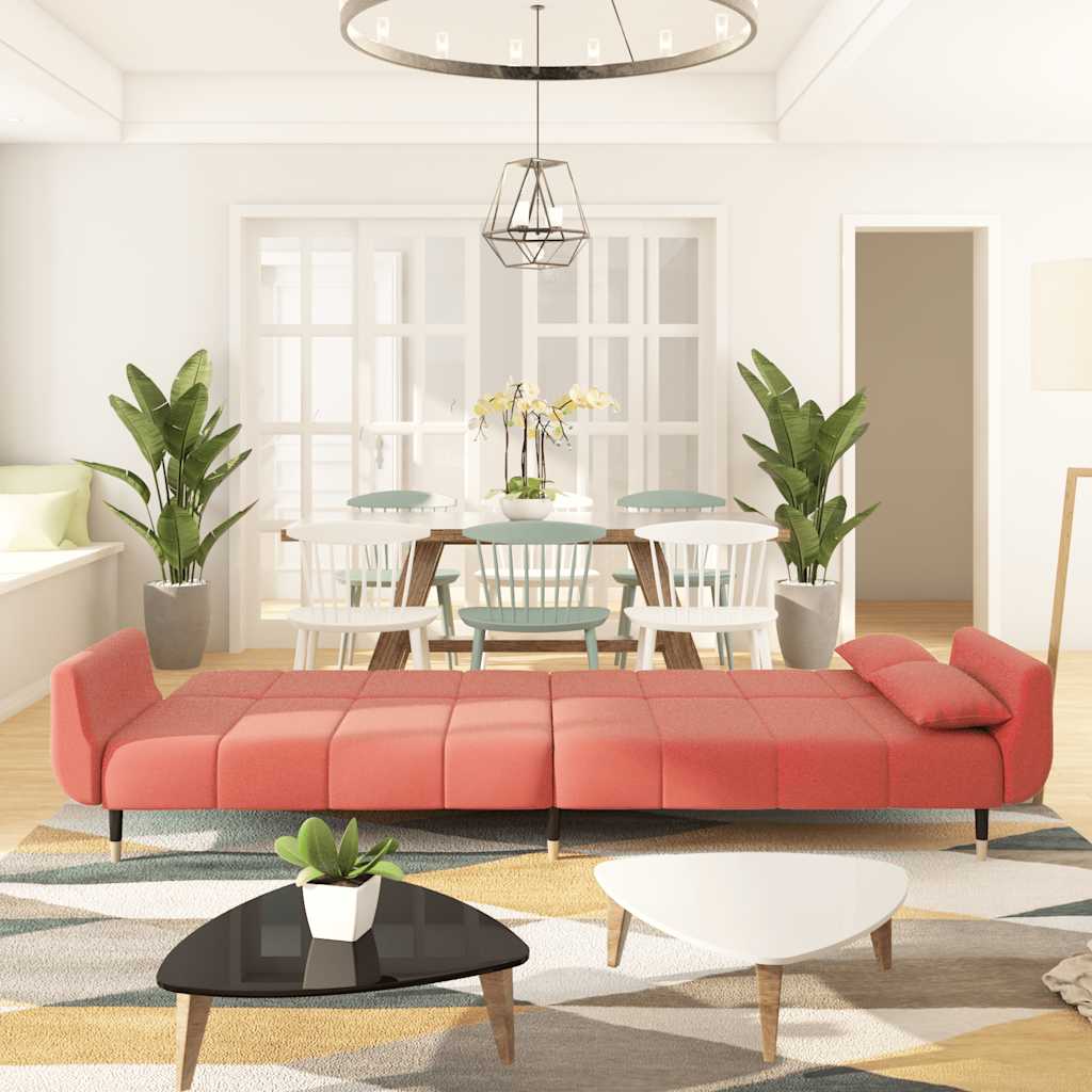 Divano Letto a 2 Posti con 2 Cuscini-Sofa Letto 2 Posti-Daybed Rosa in Velluto 204754