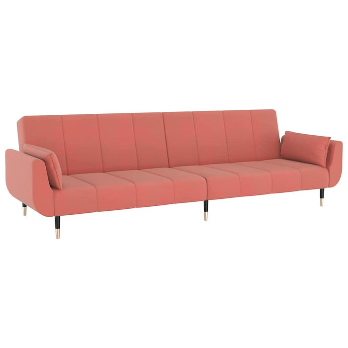 Divano Letto a 2 Posti con 2 Cuscini Rosa in Velluto 337586