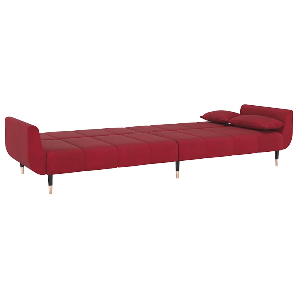 Divano Letto a 2 Posti con 2 Cuscini Rosso Vino in Velluto cod mxl 5733