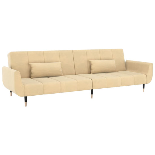 Divano letto a 2 posti Soggiorno Letto per ospiti trasformabile Divano letto pieghevole per soggiorno Casa per interni con due cuscini in velluto color crema 02_0019593