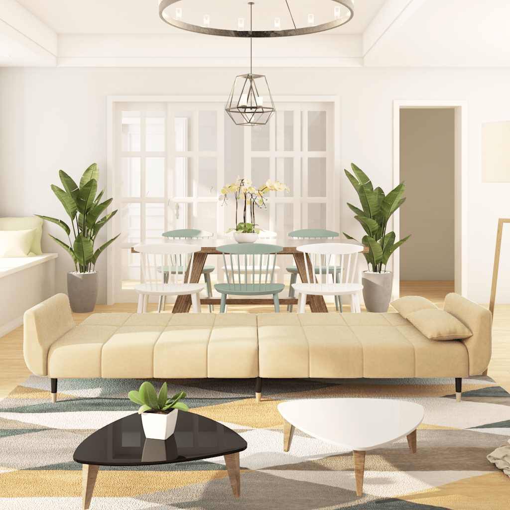 Divano Letto a 2 Posti con 2 Cuscini Crema in Velluto