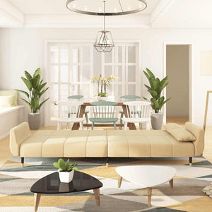 Divano Letto a 2 Posti con 2 Cuscini Crema in Velluto