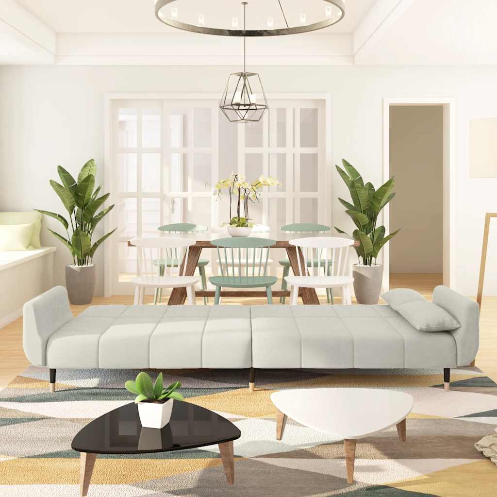 Divano Letto a 2 Posti con 2 Cuscini-Sofa Letto 2 Posti-Daybed Crema in Velluto 508566