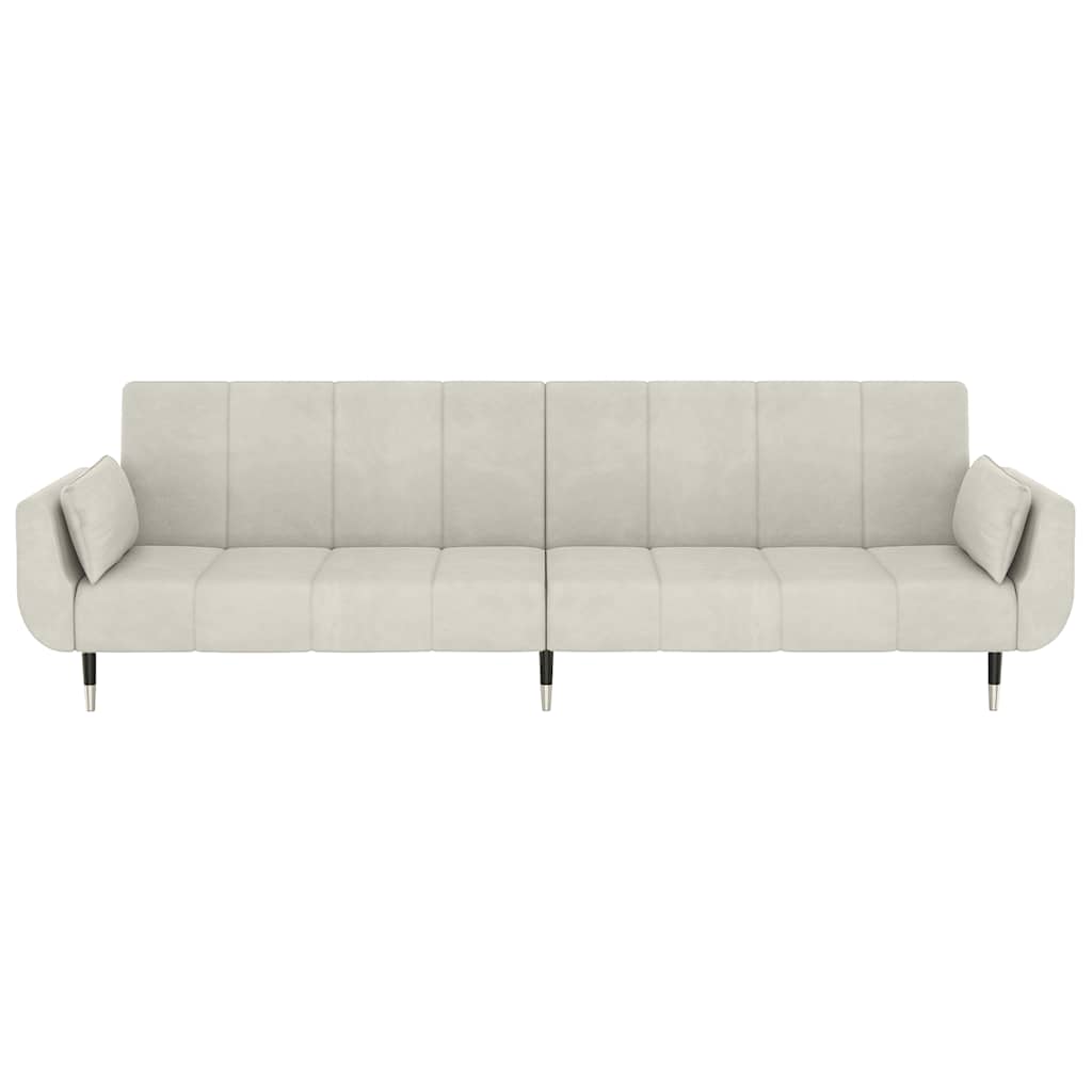 Divano Letto a 2 Posti con 2 Cuscini-Sofa Letto 2 Posti-Daybed Crema in Velluto 508566