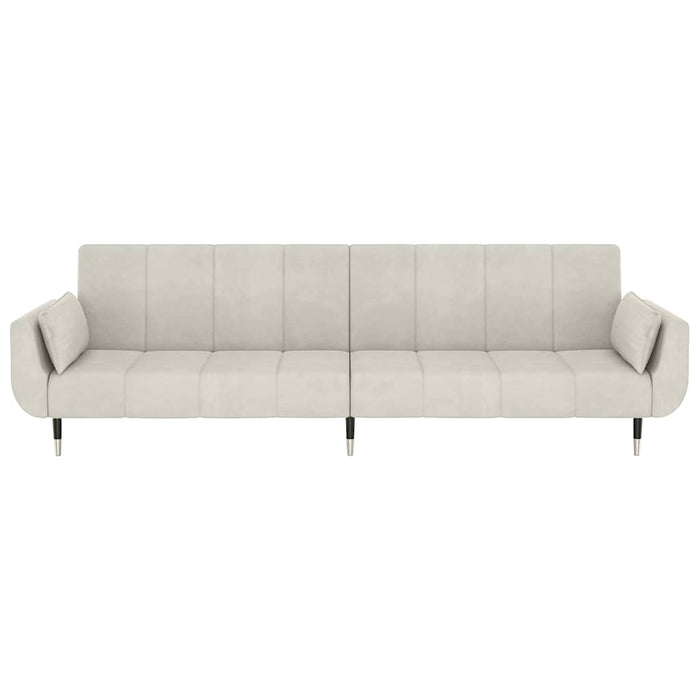 Divano Letto a 2 Posti con 2 Cuscini-Sofa Letto 2 Posti-Daybed Crema in Velluto 508566
