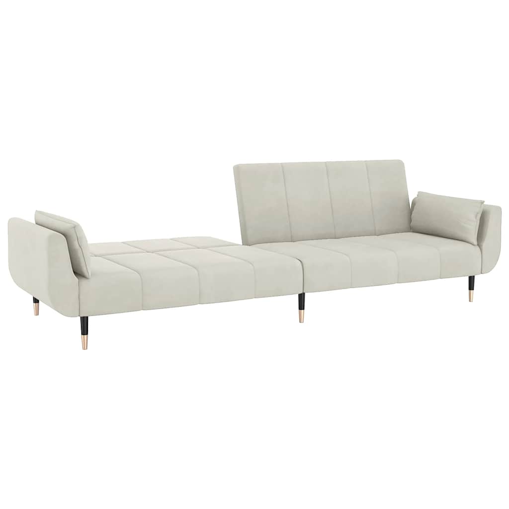 Divano Letto a 2 Posti con 2 Cuscini-Sofa Letto 2 Posti-Daybed Crema in Velluto 508566