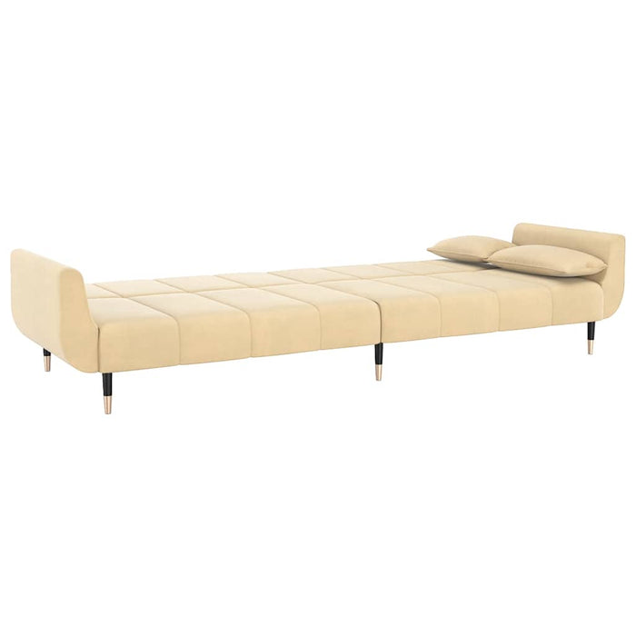 Divano Letto a 2 Posti con 2 Cuscini Crema in Velluto