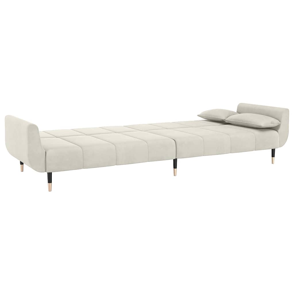 Divano Letto a 2 Posti con 2 Cuscini-Sofa Letto 2 Posti-Daybed Crema in Velluto 508566