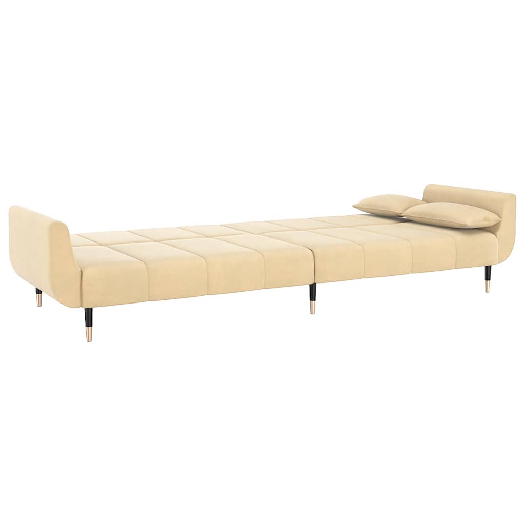 Divano Letto a 2 Posti con 2 Cuscini Crema in Velluto 337591