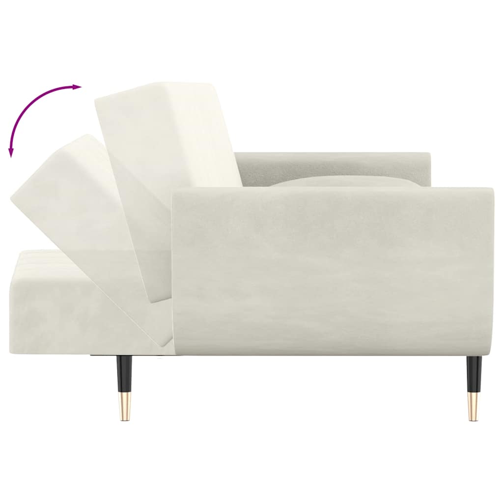 Divano Letto a 2 Posti con 2 Cuscini-Sofa Letto 2 Posti-Daybed Crema in Velluto 508566