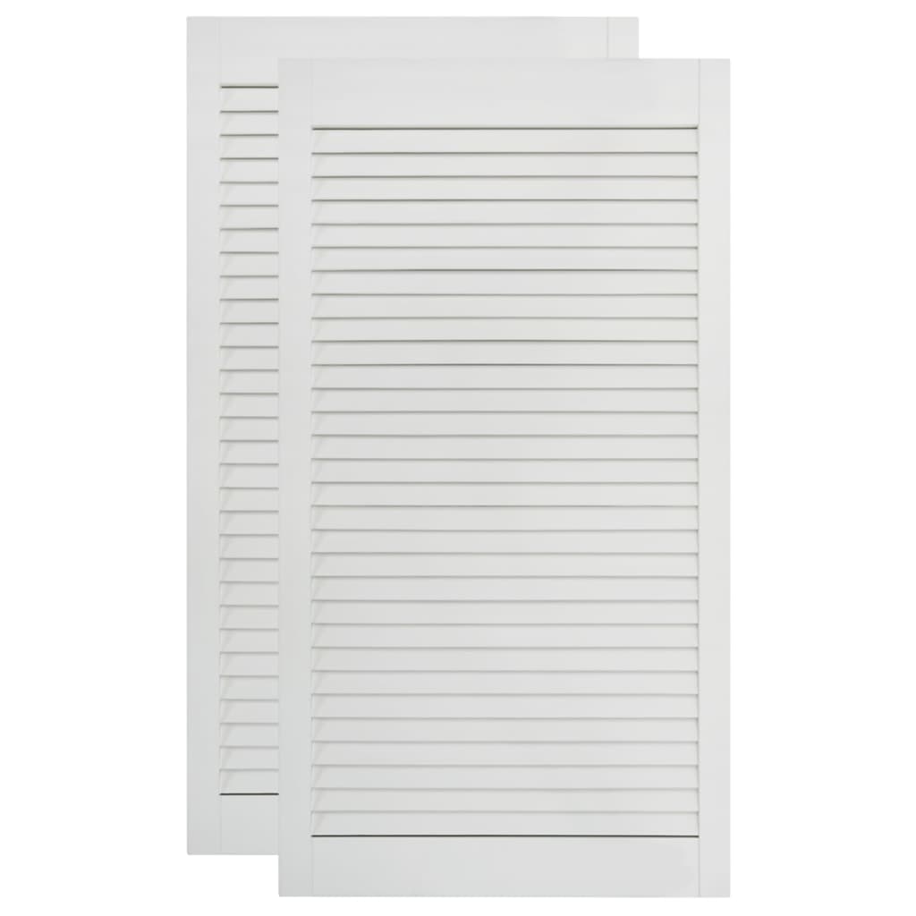 Set di 2 ante con persiana, ante dell'armadio, ante degli scaffali, rivestimento per armadio, guardaroba, guardaroba, bianco, 99,3 x 15,5 cm, in legno massello di pino 02_0003911