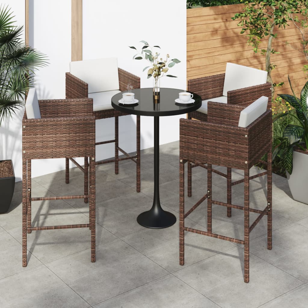 Sgabelli da Bar 4 pz con Cuscini Marroni in Polyrattan 316659