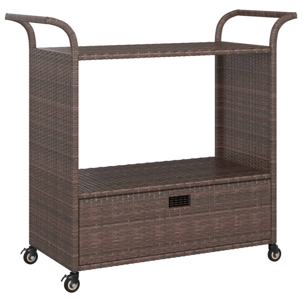 Carrello da Bar con Cassetto Marrone 100x45x97 cm in Polyrattan 316662