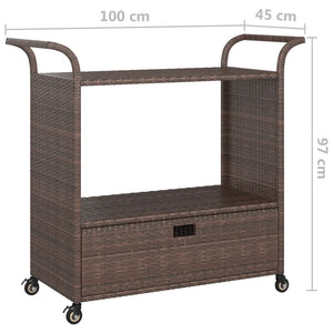 Carrello da Bar con Cassetto Marrone 100x45x97 cm in Polyrattan 316662