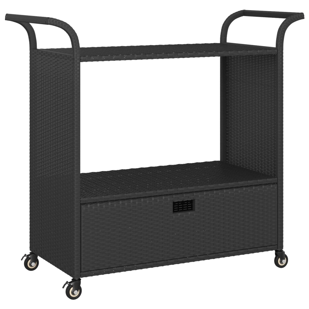 Carrello da Bar con Cassetto Nero 100x45x97 cm in Polyrattan cod mxl 64195