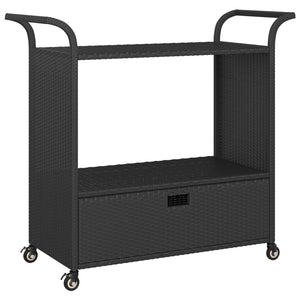 Carrello da Bar con Cassetto Nero 100x45x97 cm in Polyrattan 316663