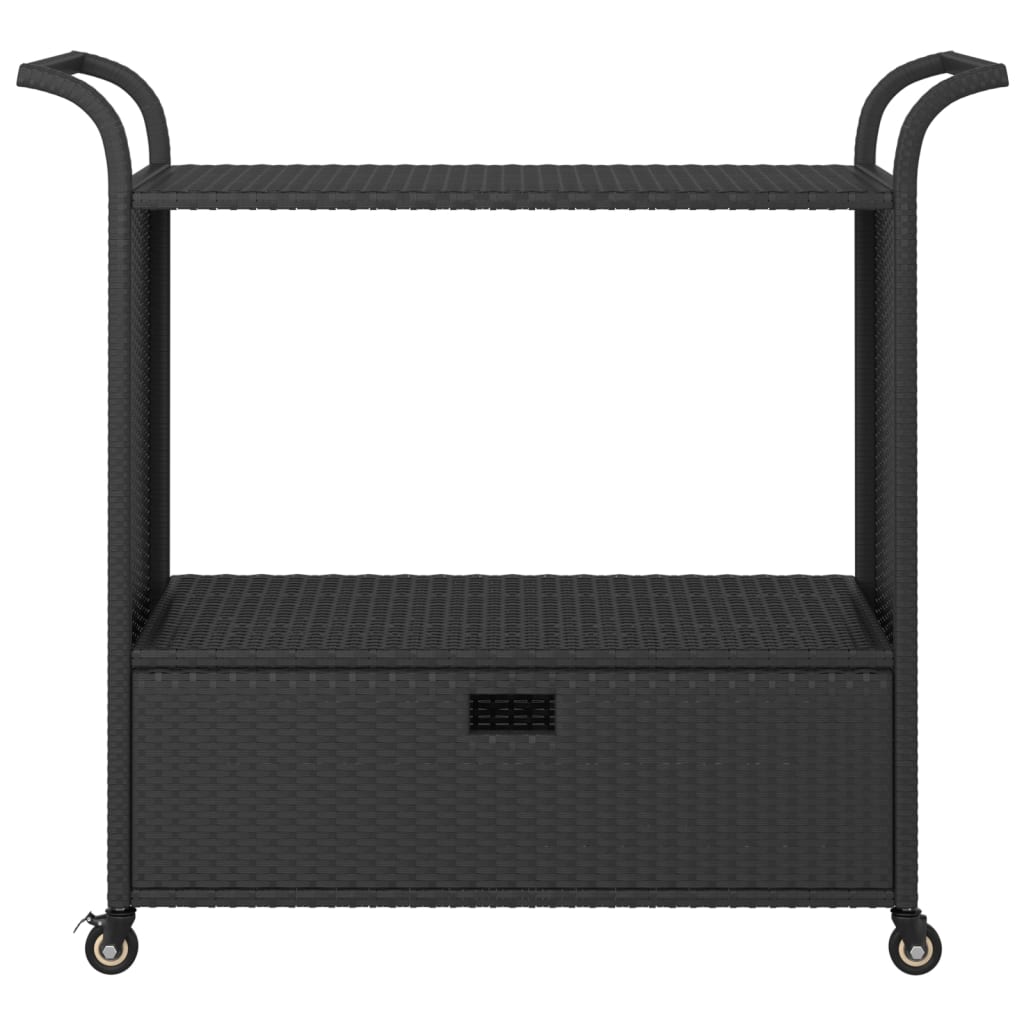 Carrello da Bar con Cassetto Nero 100x45x97 cm in Polyrattan 316663